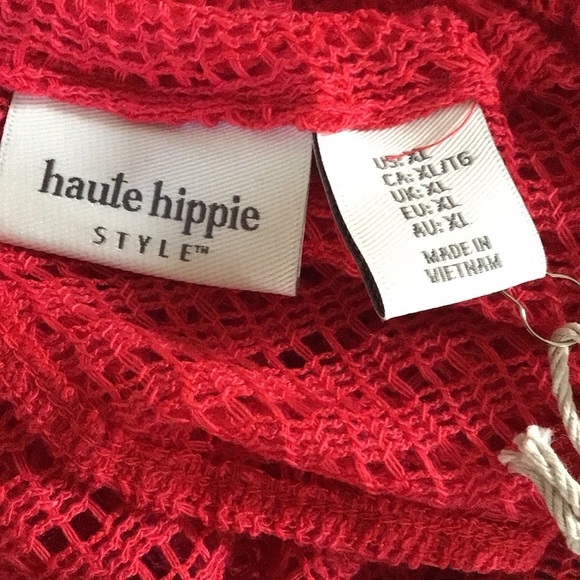 Haute Hippie Magenta Mesh Knit Drawstring Halter Neck Maxi Dress Coverup XL NWT - Picture 7 of 8